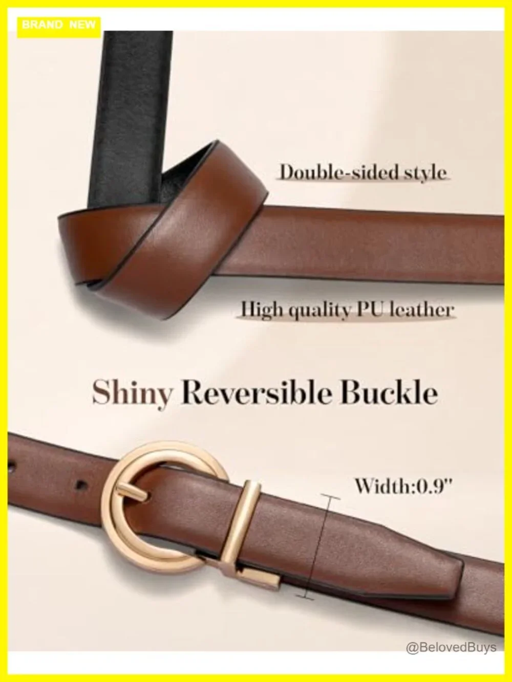 Women's Reversible Faux Leather Belt with Gold Rotating Buckle